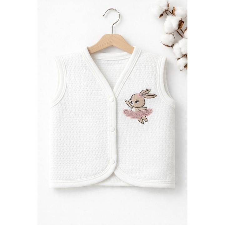 Vesta bebe bumbac alba iepuras brodat