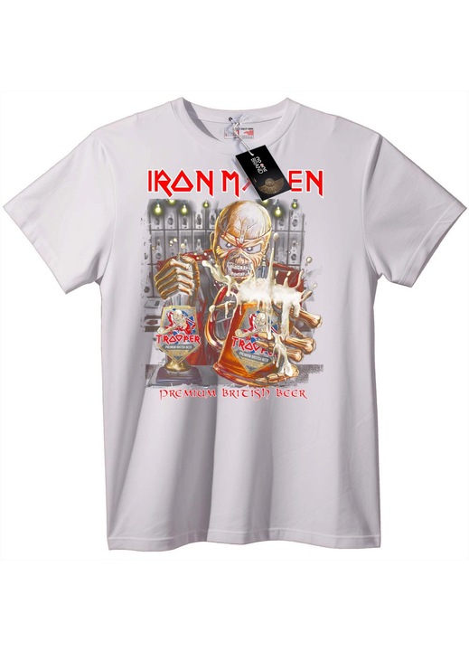 Tricou Iron Maiden Trapper Beer, Alb