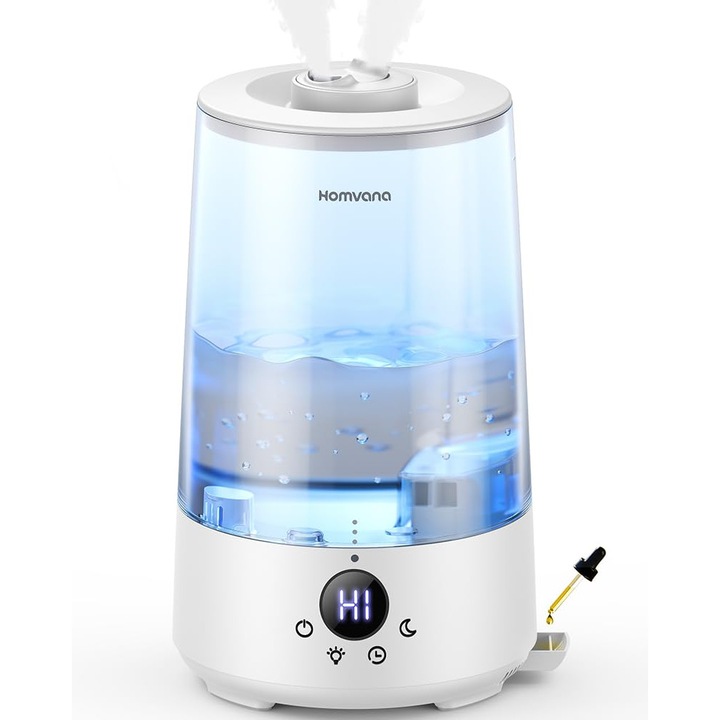 Umidificator Homvana Umplere superioara pentru dormitor, 3, 6 L 360°Cata rece 34 ore permanenta, linistit 16 dB (SilentSpary Tech) Mici, plante umidificatoare, cort de crestere, umidificator pentru plante, plante umidificatoare (transparente)