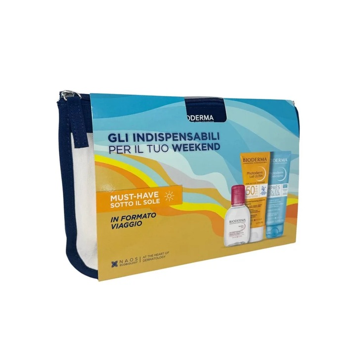 Kit Bioderma pentru Weekend - Sensibio H2O 100ml, Photoderm Latte Solare SPF50+ 100ml, Photoderm Gel-Crema Doposole 100ml, unisex, ten sensibil