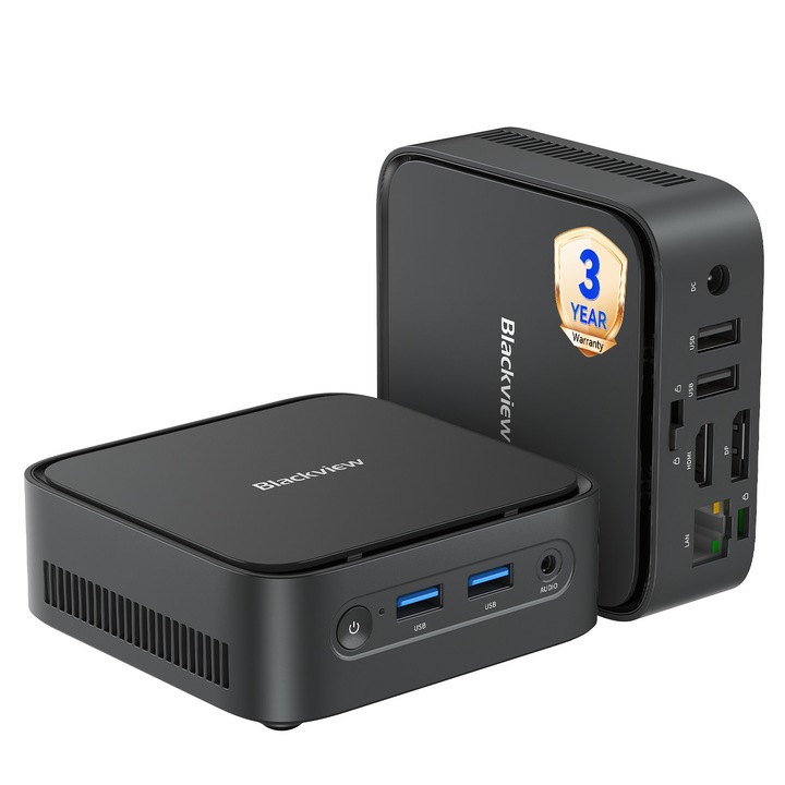 Настолен компютър Blackview MP50 Mini, С клавиатура и мишка, AMD Ryzen 5 3500U (8 нишки), Radeon Vega 8, 16GB RAM + 512GB SSD Win 11 Pro, 4K UHD, Тих, Сив