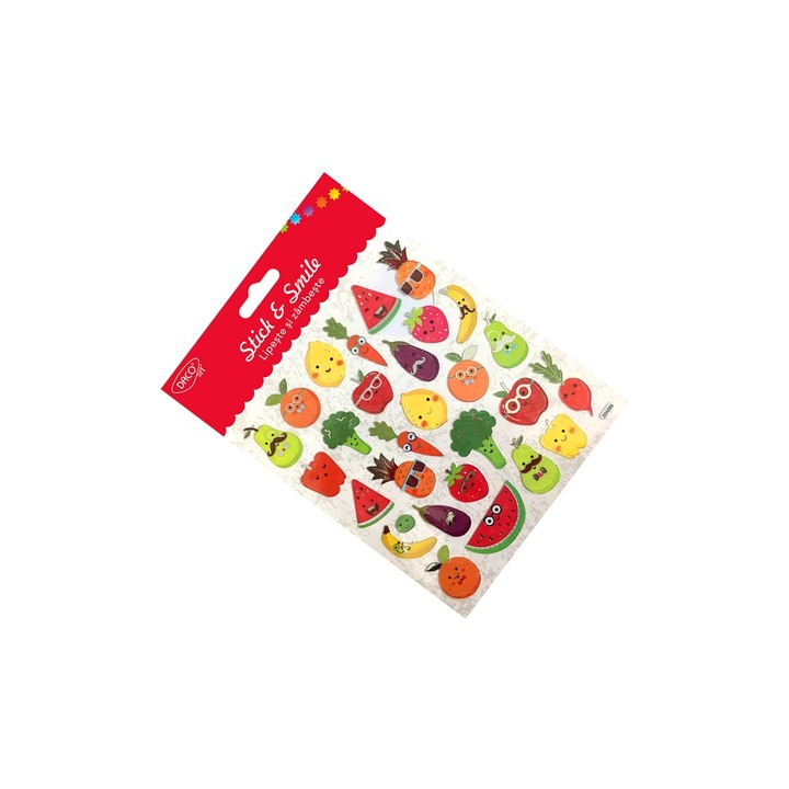 Stickere Decorative "Lipeste si Zambeste" cu Fructe si Legume Vesele, 15x16.6 cm, Multicolor DACO ART sku28