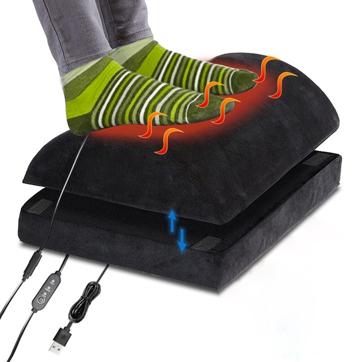 Prémium Ergonomikus Lábpihentető, SANSES, 2 Magassági Pozíció, Multifunkcionális, Állítható Magasság, Könnyen Tisztítható, Csúszásmentes, Légáteresztő, Lábmelegítő Zseb, Memóriahab, Fekete