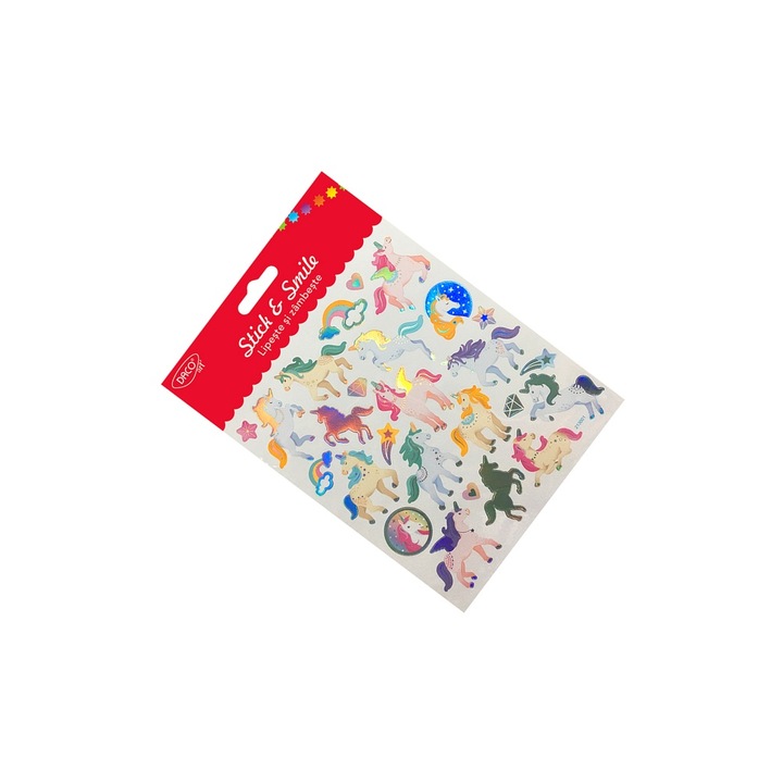 Abtibilduri decorative Unicorni Art - Lipeste si zambeste, Multicolor, 15x16.6 cm, pentru diverse suprafete DACO sku28