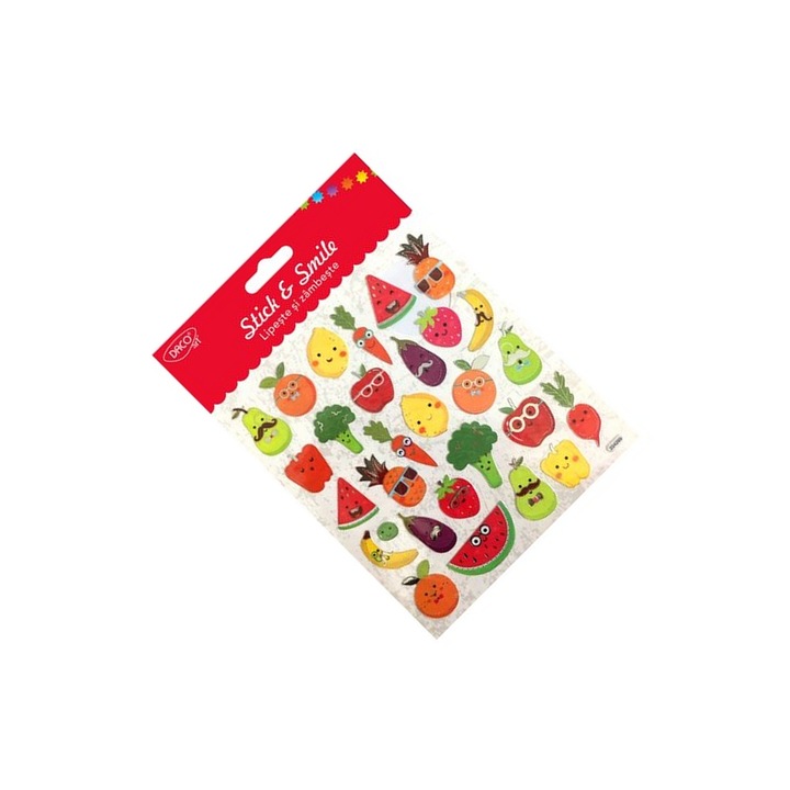 Stickere Decorative "Lipeste si Zambeste" cu Fructe si Legume Vesele, 15x16.6 cm, Multicolor DACO ART sku11