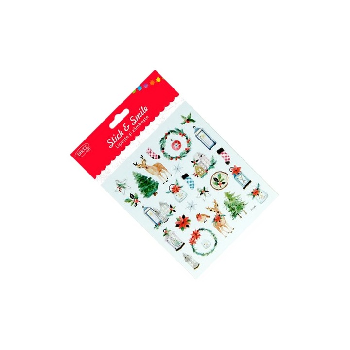 Set Abtibilduri Decorative Craciun cu Cerbi si Elemente Festive, 15x16.6 cm, Multicolor DACO ART sku11