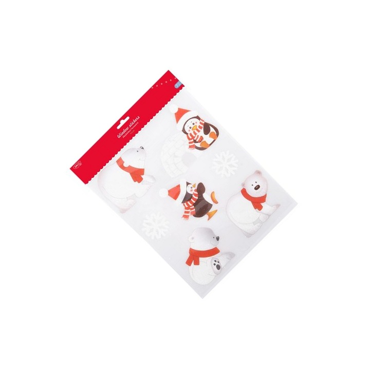 Abtibilduri decorative de iarna cu urs polar si pinguini, 29x35.5 cm, pentru ferestre DACO sku11