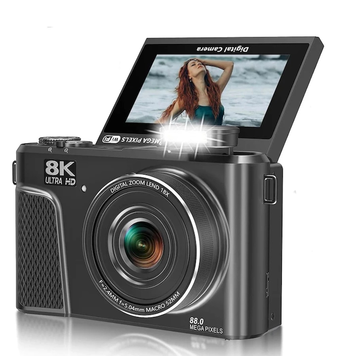 Cameră foto compactă ORBER, 64 Mpx, zoom 18x, înregistrare video 4K, negru