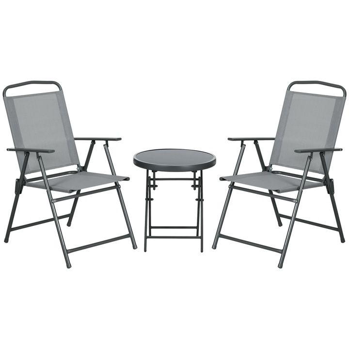 Set bistro pliabil gradina, masa si 2 scaune, otel, gri deschis, balcon sau terasa, 53, 5 x 64 x 93 cm
