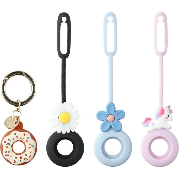 Set 4 huse din silicon Omega pentru AirTag, 4smarts, multicolor, 40g