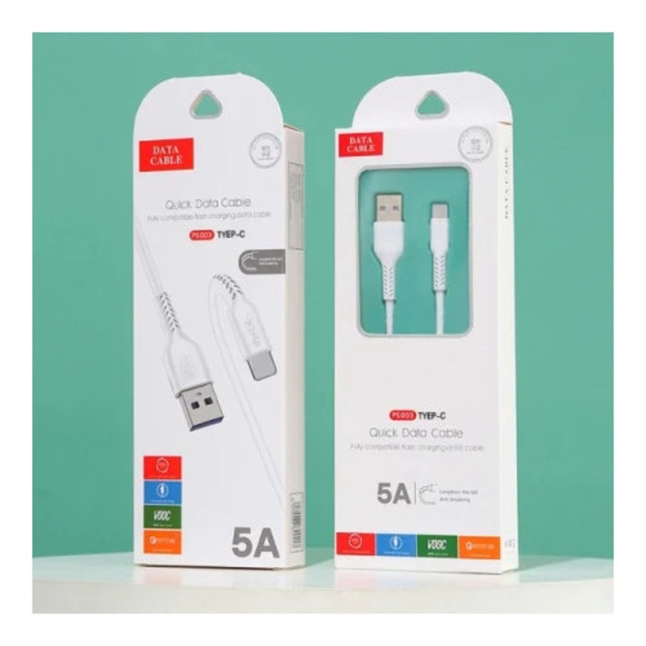 Cablu Date si Incarcare Rapida USB–Type-C, 5A, Fast Charging, Alb