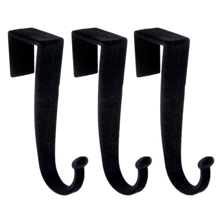 Set 3 bucati Carlige catifelate negre pentru usi si dulap