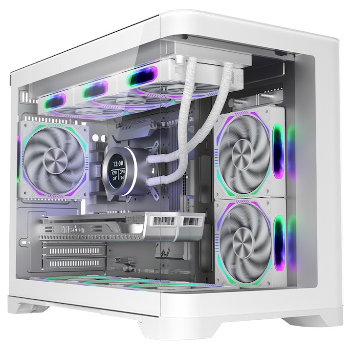 Sistem PC Gaming 1stPlayer® cu AMD Ryzen™ 9 7900X 5.6 GHz, 76Mb cache, 32 GB DDR5, SSD 1 TB M.2, video GeForce® RTX™ 5070 12 GB GDDR7 DLSS4, liquid cooling, WiFi, 9UV6W7W, Windows 11 Pro