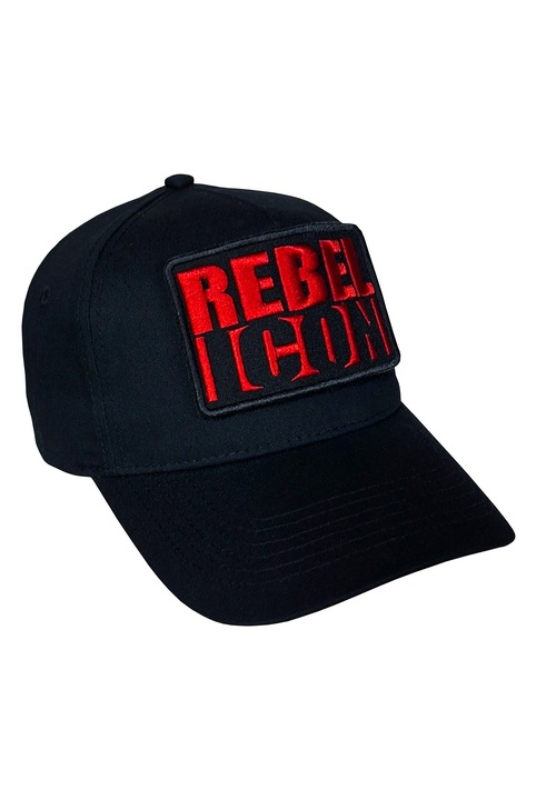 Sapca Snapback, Rebel Icon, patch brodat interschimbabil, unisex, bumbac 100%, marime ajustabila, negru, broderie cu rosu