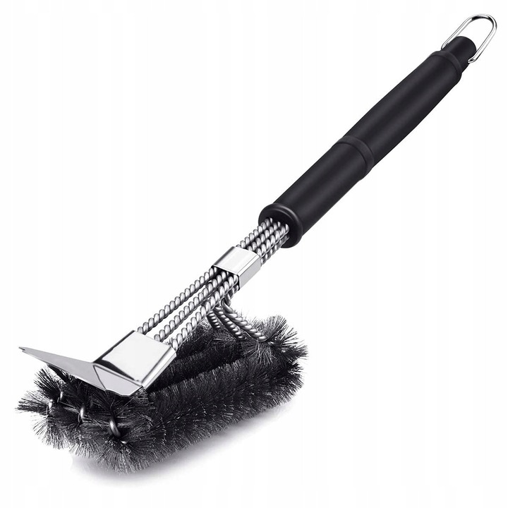 Perie pentru gratar cu racleta, VDISRR, 3 randuri de fire de otel inoxidabil, 45cm, plastic