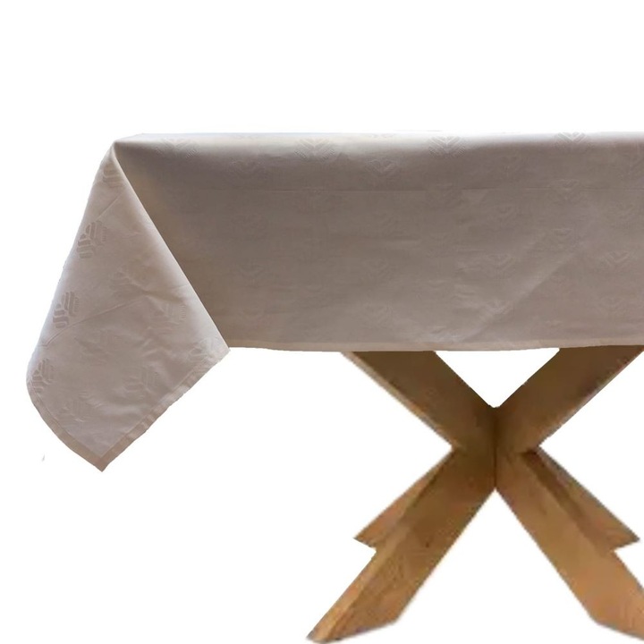 Fata de masa, Atelier Mosorel, 220x120 cm, ivory, model baroc tesut in relief, bumbac damasc, 330 TC