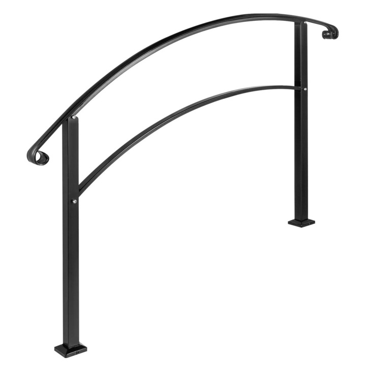 Balustrada pentru 1-5 trepte exterioare, Negru, Fier forjat, Lungime 167 cm, Unghi reglabil, Inaltime flexibila