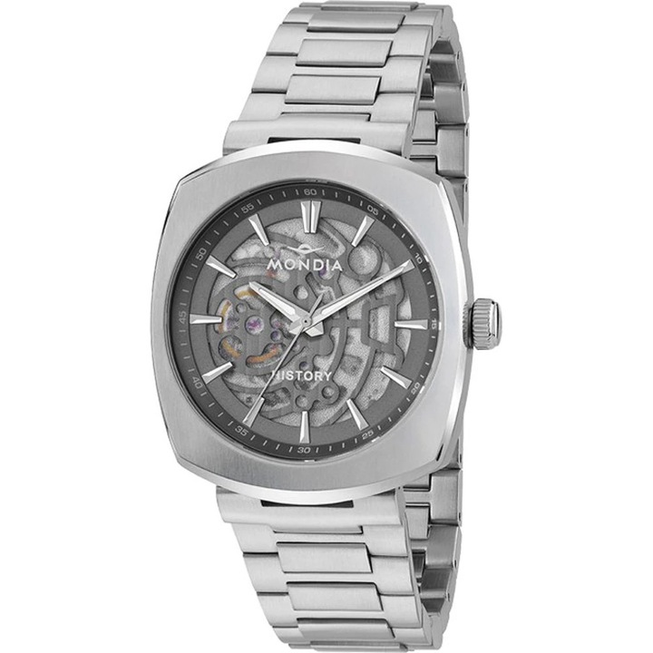 Ceas barbatesc Mondia History Concept Skeleton Automatic, mecanism Seiko NH70A, otel inoxidabil, 40 mm, cadran skeleton