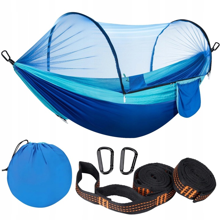 Hamac cu plasa impotriva insectelor, 300KG, 270x140cm, Albastru