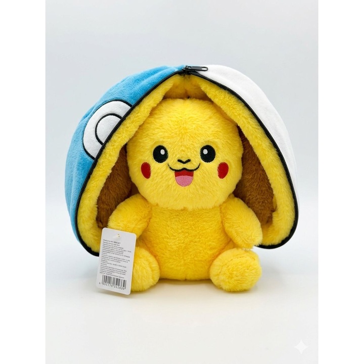 Jucarie de Plus Pikachu 2 in 1 Perna si Jucarie de Plus, Galben/Albastru, Moale si Pufoasa