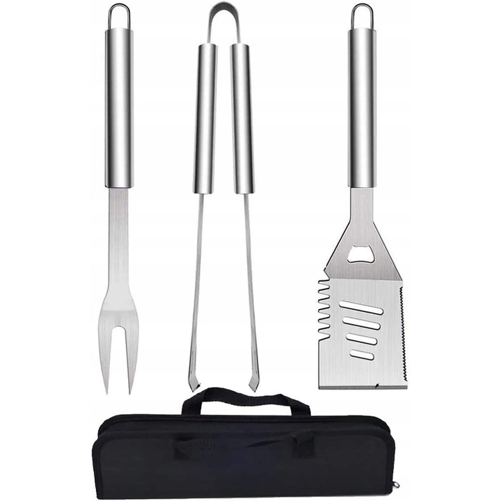 Set 3 ustensile gratar, inox, 34,5x10x3cm, 540g