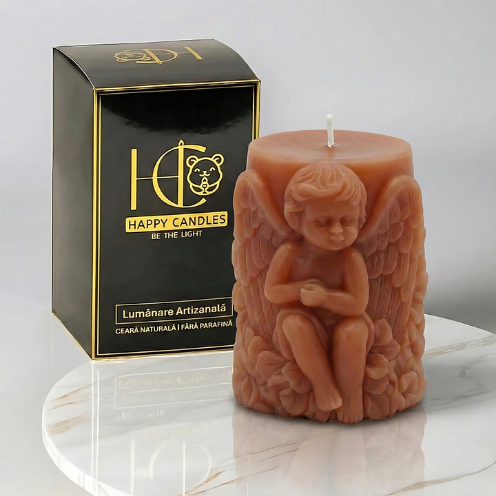 Свещ от естествен пчелен восък, Happy Candles, Heruvim, Coral, ръчна изработка, Великден, Коледа, 345гр