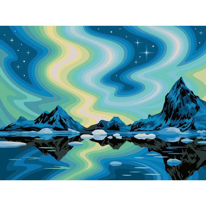 Pictura pe numere, Aurora boreala, pentru adulti si copii, 30x40 cm, Ravensburger CreArt 23907