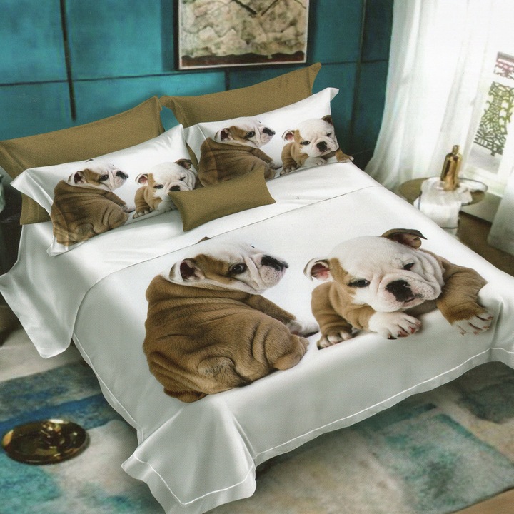 Lenjerie de pat finet 3D 6 piese, Ralex Pucioasa, imprimeuri vibrante, bumbac, multicolor