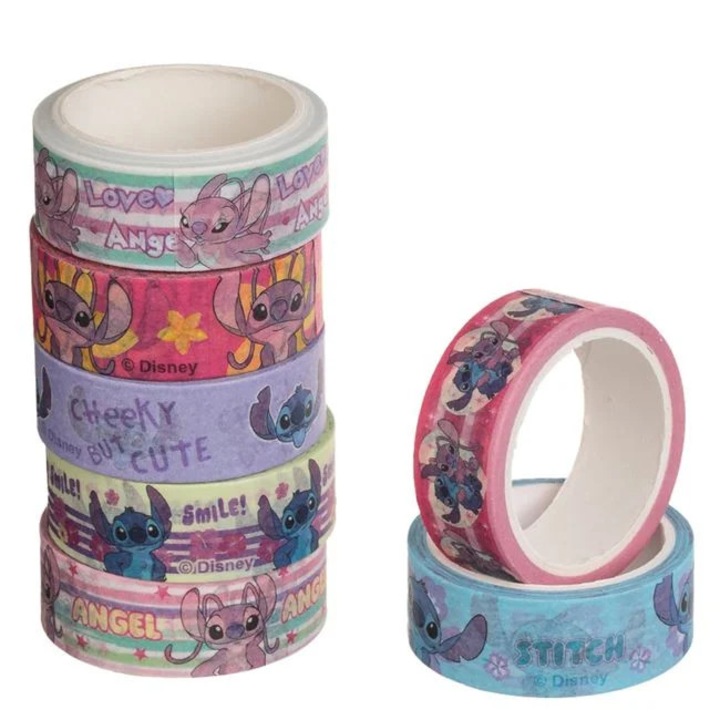 Set Benzi Adezive Washi Tape Colorate cu Model Stitch 5mx1.5cm - 7buc