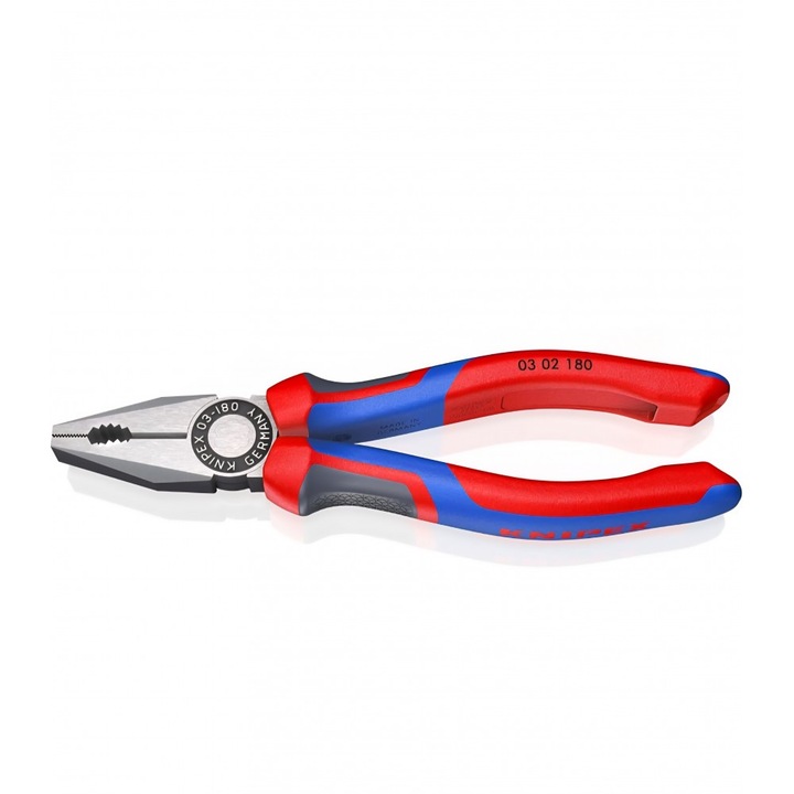 Cleste combinat KNIPEX 03 02 180 SB, 180 mm, unealta profesionala 3 in 1 pentru prindere, taiere si indoire cabluri