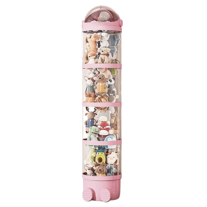 Organizer pentru jucarii, Kidesa, roz, 162x28cm, set cu 4 etaje, inchis.