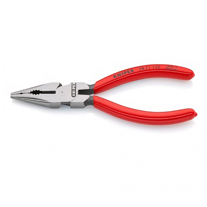 Cleste combinat varf ascutit, KNIPEX 08 21 145, 145 mm, finisaj negru atramentizat, manere acoperite plastic, pentru lucrari de precizie