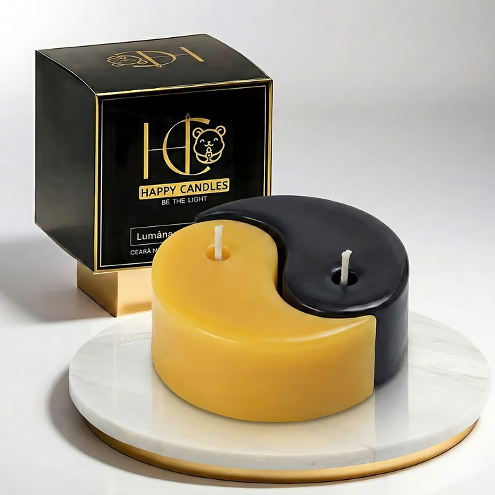 Свещи от естествен пчелен восък, Happy Candles, комплект Ин-Ян, Bumblebee, ръчна изработка, 120гр
