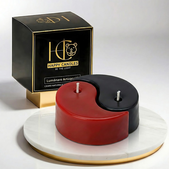 Свещи от естествен пчелен восък, Happy Candles, Комплект Ин-Ян, Калинка, Ръчна изработка, 120гр