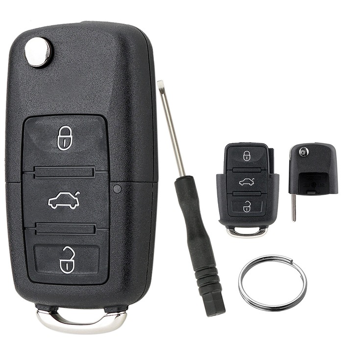 Autókulcs ház kompatibilis Volkswagen VW 3 gombos, Golf MK5 Polo Beetle Jetta Tiguan Eos Skoda Octavia Fabia Seat Superb SEAT Toledo Altea Ibiza 2000 - 2013 fekete