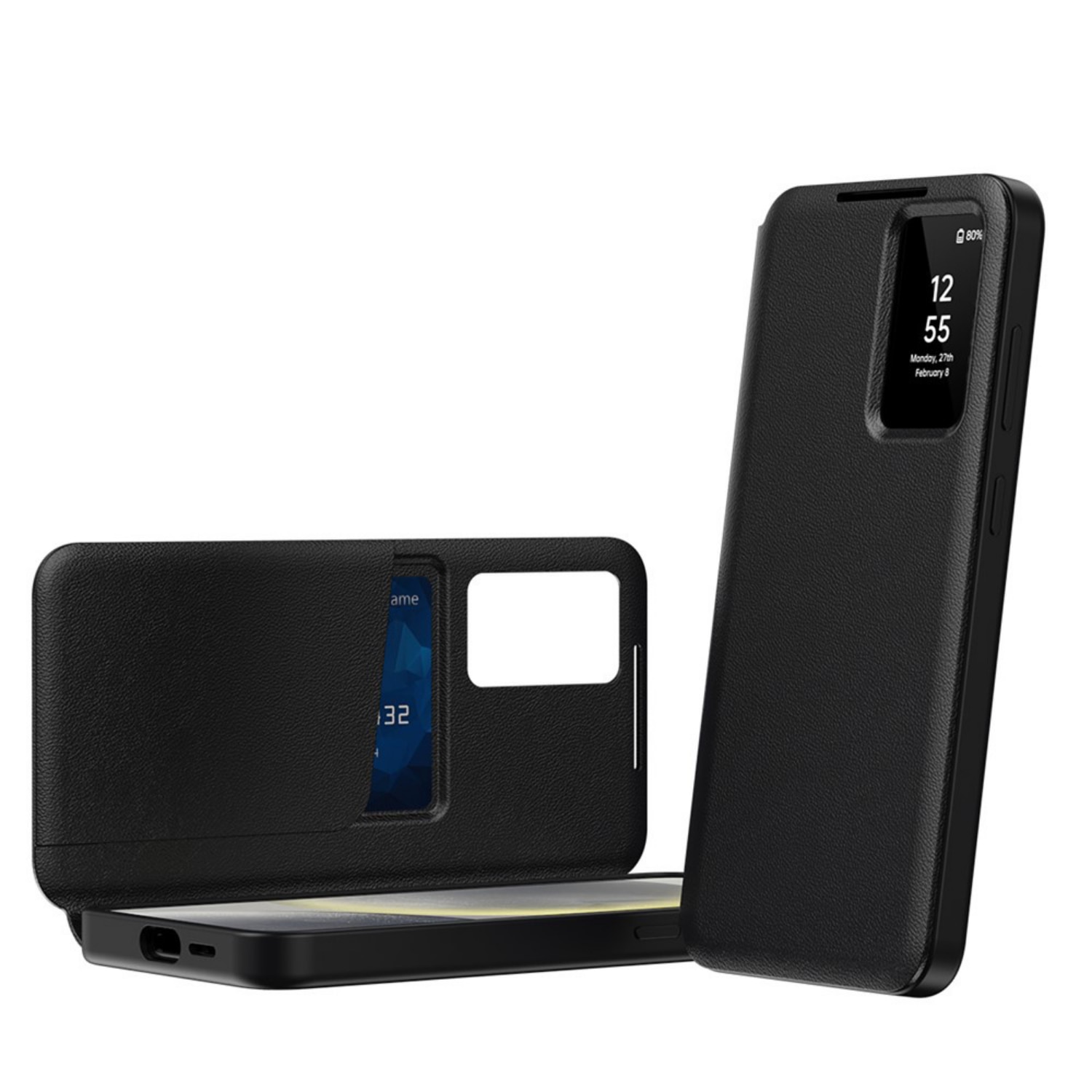 Husa flip pentru Samsung Galaxy S26 Plus Comari® VisionCover, fereastra smart view, protectie 360°, piele ecologica premium, Negru