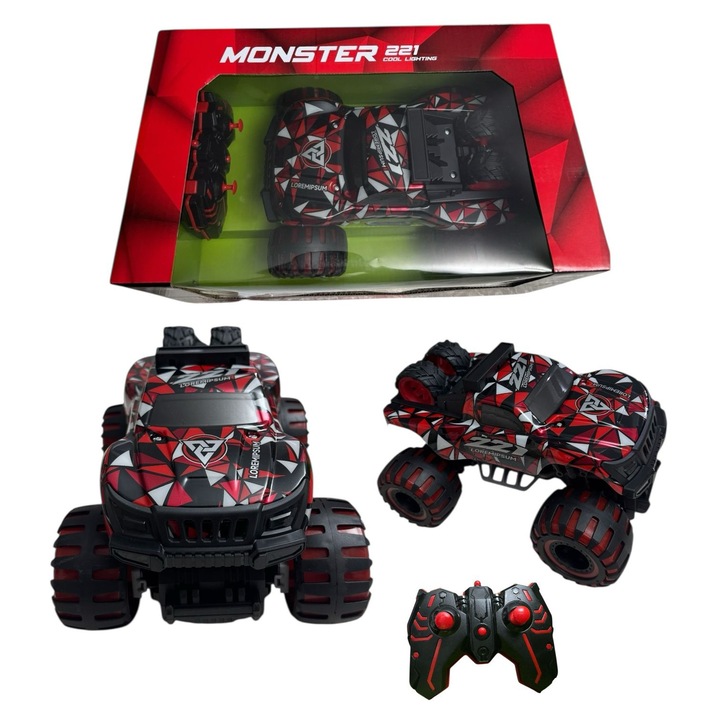 Masina cu telecomanda RC Monster de Jucarie, 4x4, cu lumini LED – Model Off-Road