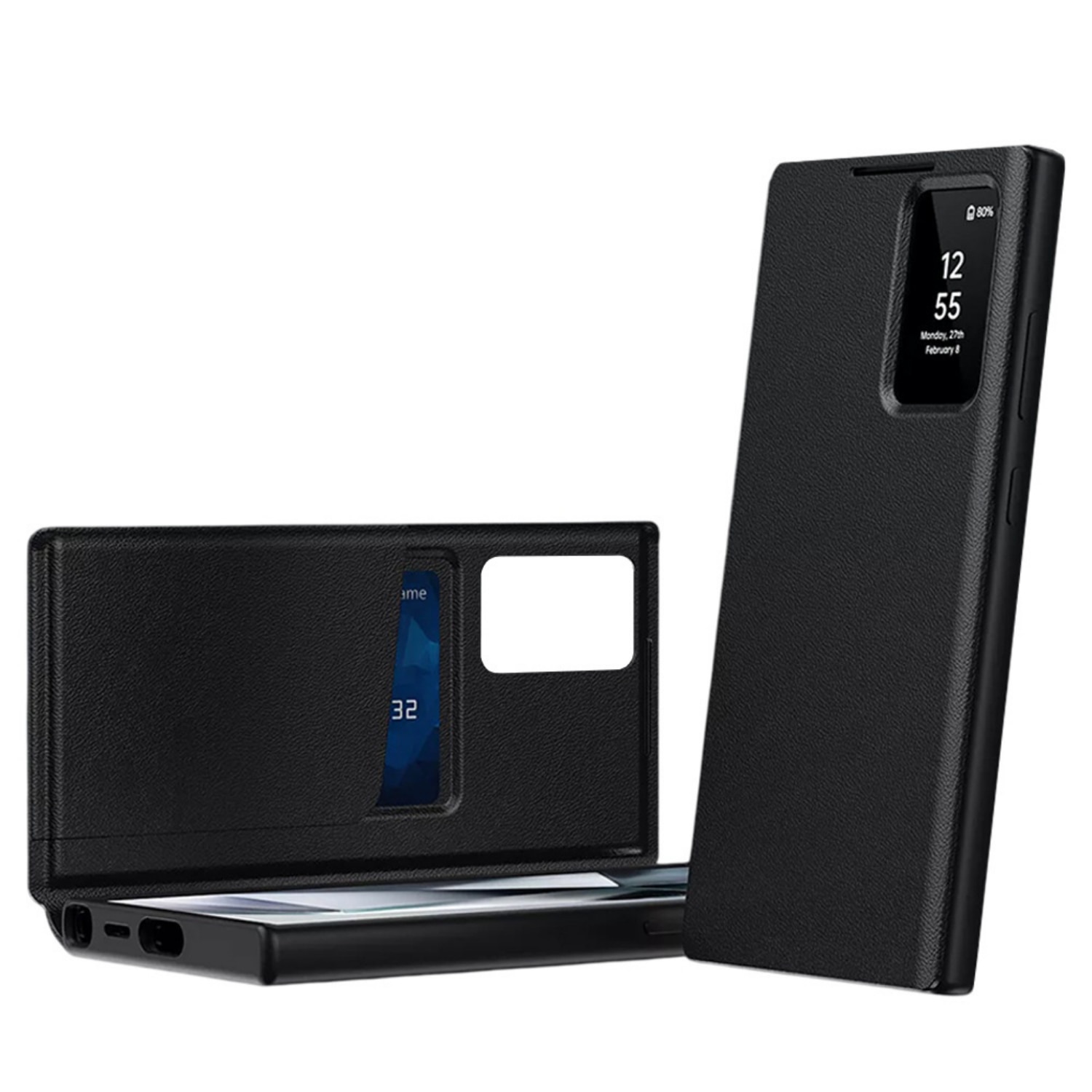 Husa flip pentru Samsung Galaxy S26 Ultra Comari® VisionCover, fereastra smart view, protectie 360°, piele ecologica premium, Negru