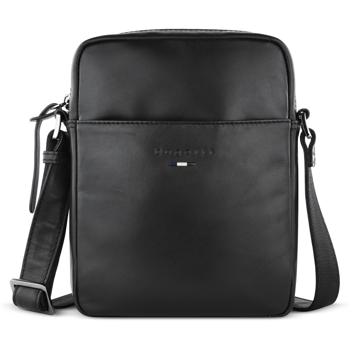 Bugatti Romeo fekete valódi bőr férfi crossbody táska, több rekesszel, 21 cm, állítható pánt, 494138