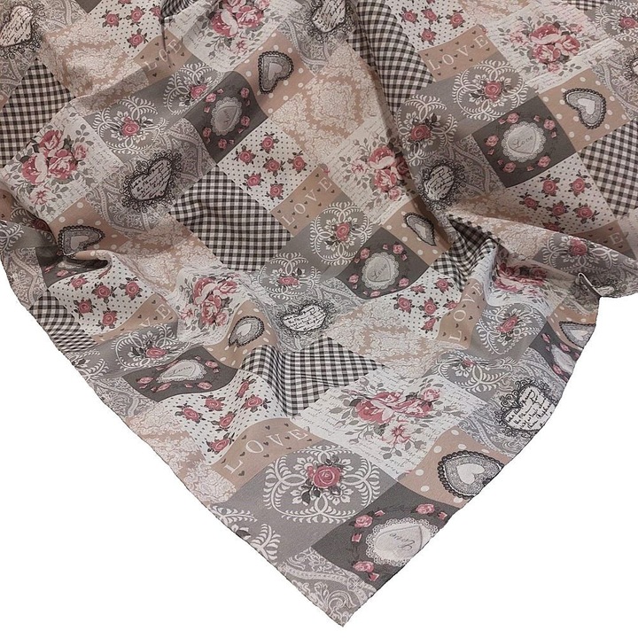 Fata de masa, Atelier Mosorel, 130x190 cm, bumbac, model cadrane trandafiri si inimioare, multicolor, 190 gsm