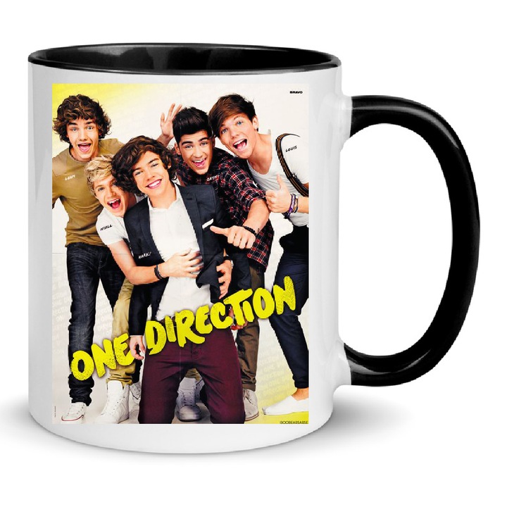 Cana One Direction No4 330ml ceramica alba si neagra, design modern, rezistent la masina de spalat vase