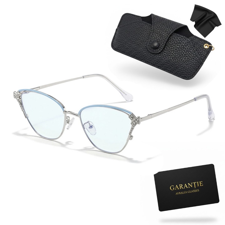 Ochelari Protectie Calculator, Filtru Blue Light Blocking si UV400, Rame, Permit Montare Dioptrii, Stil Cat-Eye, Brate Metalice, Pachet Complet