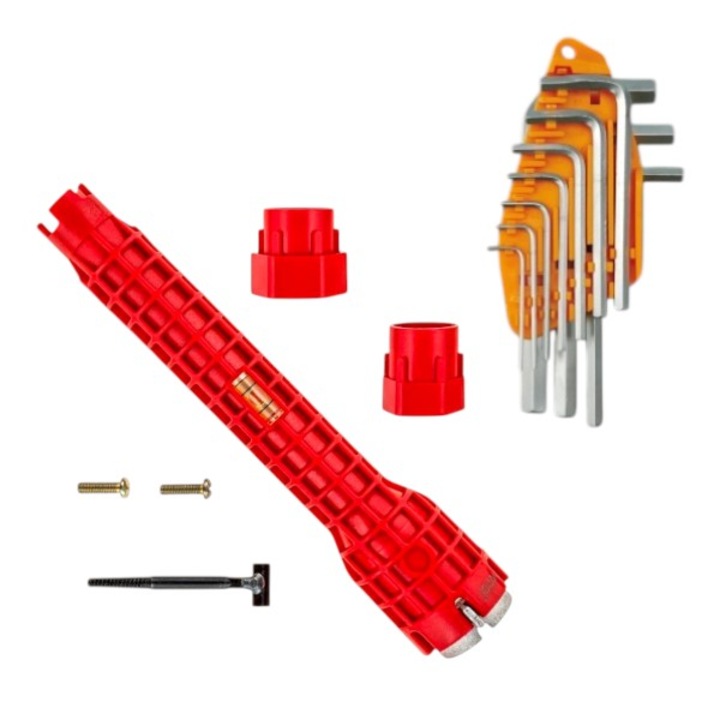 Set 10 chei hexagonale - 1.5/2/2.5/3/4/5/6/7/8/10 mm -, crom vanadiu, rezistent uzura/coroziune cu Cheie multifunctionala 8 in 1, pentru instalatii sanitare/robinete, maner anti alunecare, 25 cm