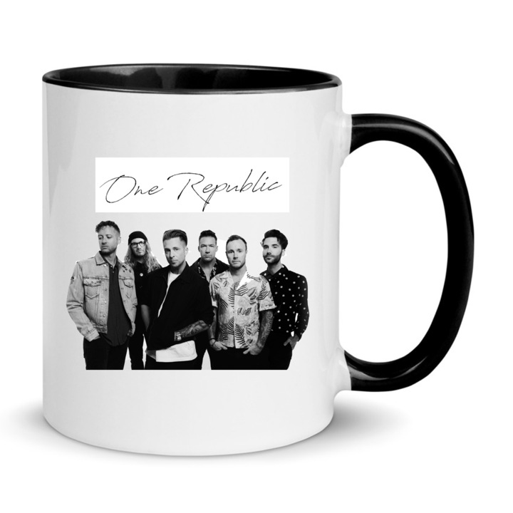 Cana OneRepublic Mug No3 330ml Ceramica Alba si Neagra, Design "Nob", Rezistenta la Masina de Spalat, Ergonomica