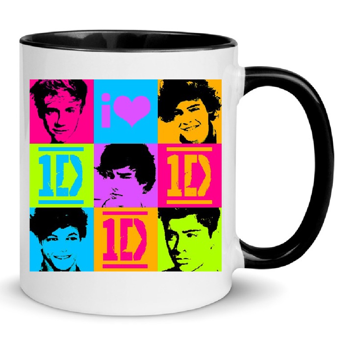 Cana One Direction No9 330ml ceramica alba si neagra, design modern, rezistent la masina de spalat vase