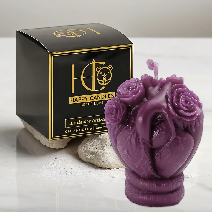 Свещ от естествен пчелен восък, Happy Candles, Steampunk сърце, Модел 3, Лилава, Ръчна изработка, Хелоуин, 100гр