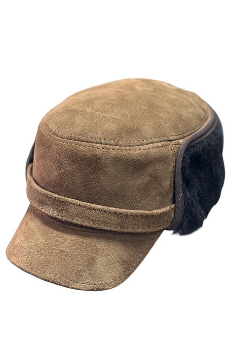 Sapca din piele si blana naturala,SP0063,maro cafeniu
