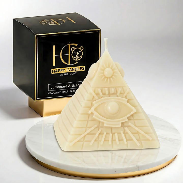 Свещ от естествен пчелен восък, Happy Candles, Masonic, слонова кост, ръчно изработена, 150гр