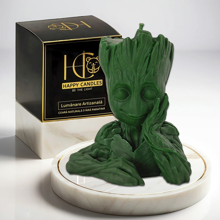 Természetes méhviasz gyertya, Happy Candles, Az Erdő Őre, Zöld, Kézműves, 110g
