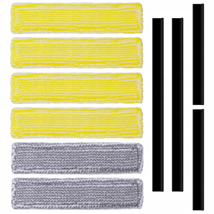 Set 6 accesorii pentru stergatoare de geam, 27,5x7cm, microfibra, galben si gri